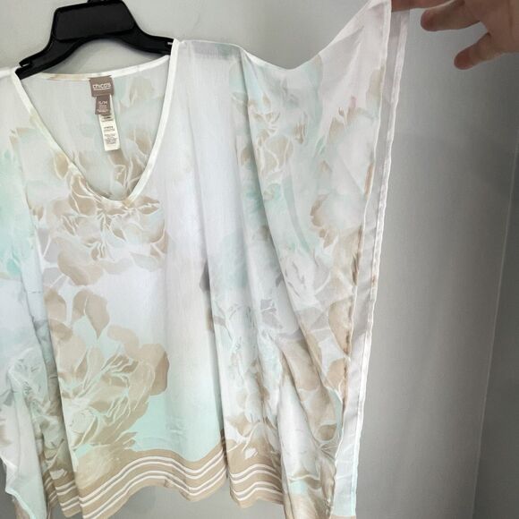 Chico's Chiffon Blouse Poncho Size S/M Floral Oversized Semi Sheer Top Cover - Picture 8 of 14